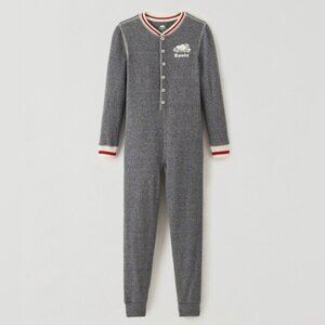 Roots Kids Cabin Long John Pyjamas XXL 13-14 Salt  Pepper Grey Loungewear